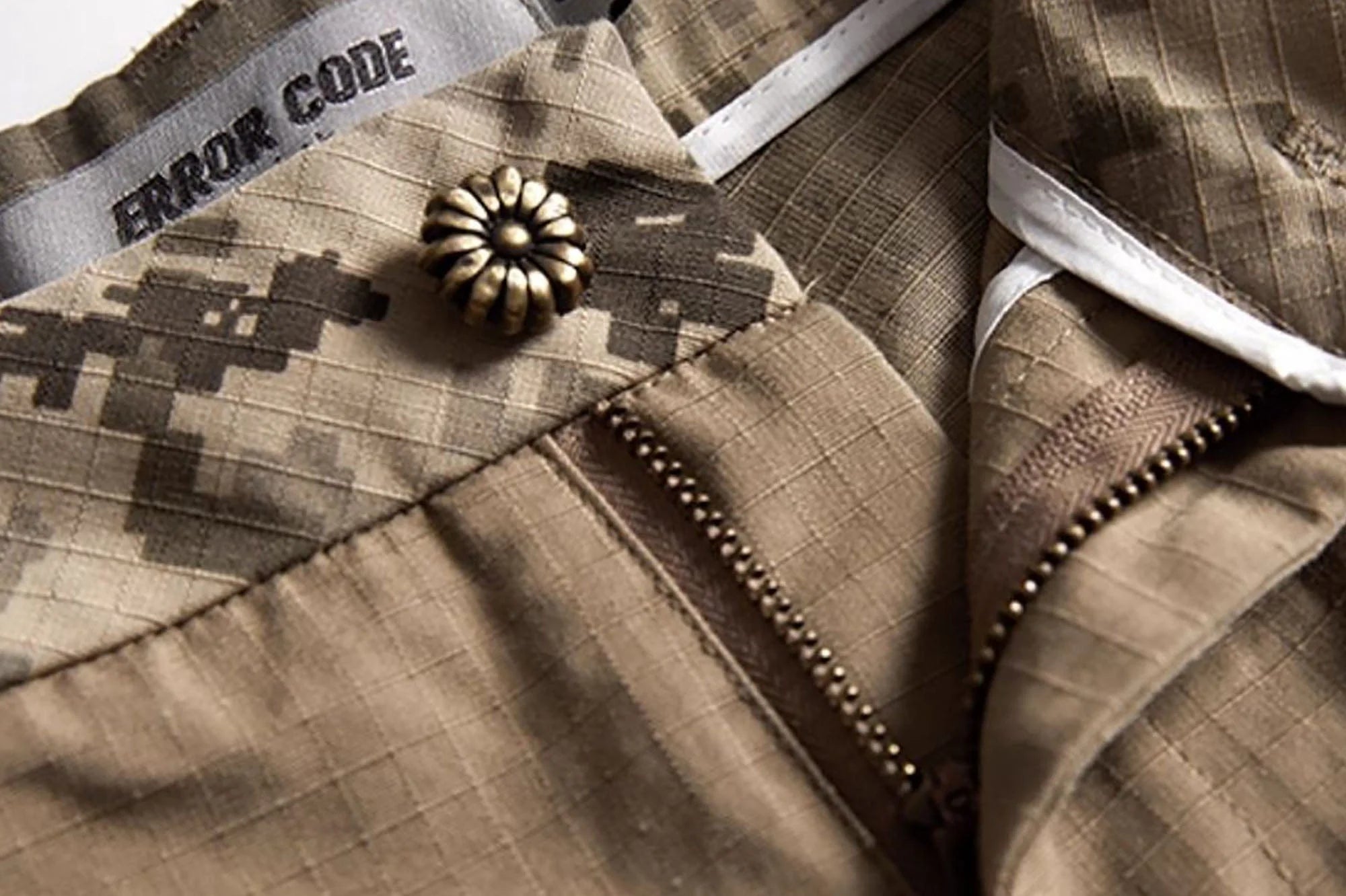 ERROR CODE ROBOT Washed Paneled Frayed-Hem Camo Cargo Shorts