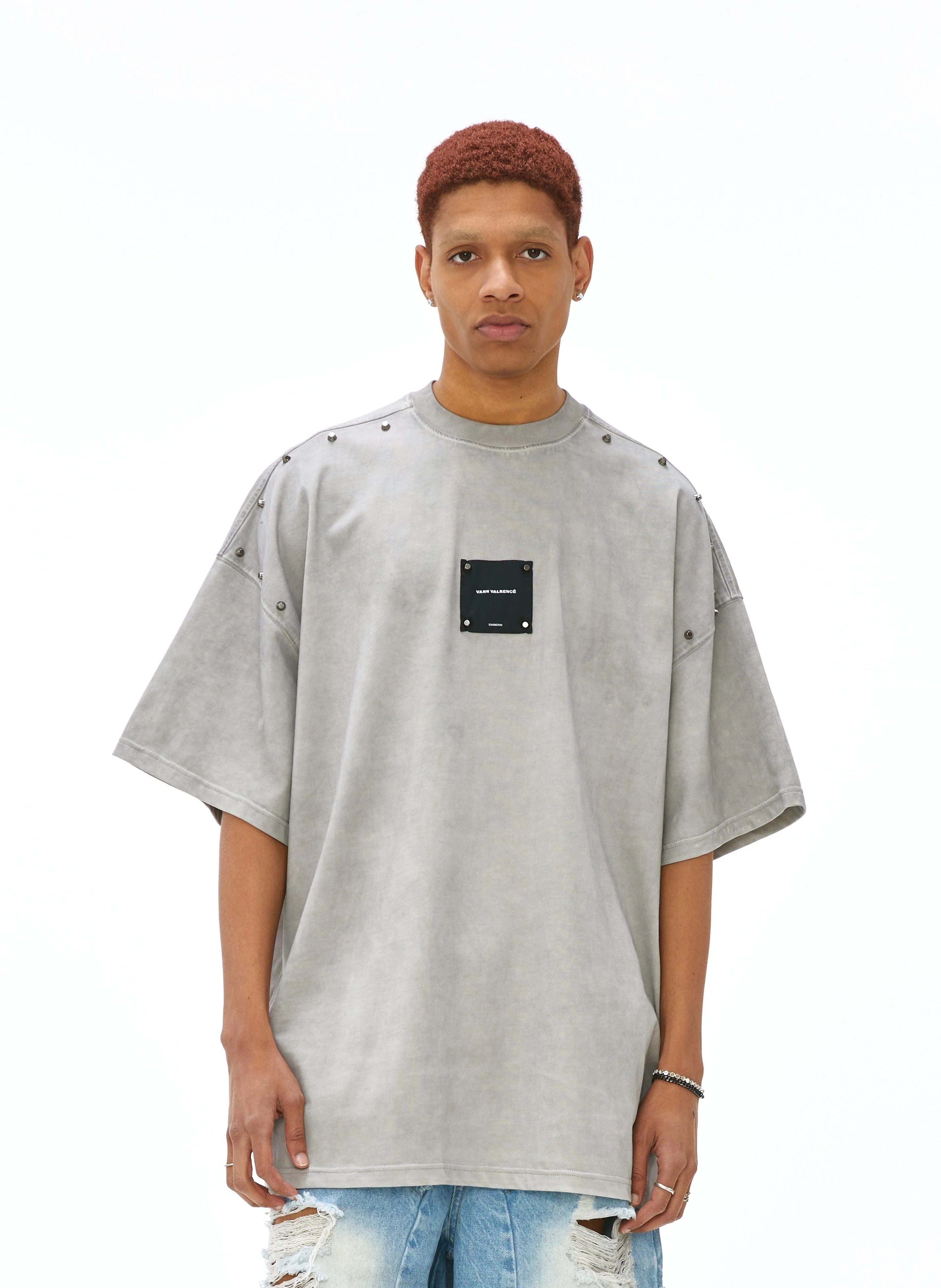 VANN VALRENCE Washed Studded Box Patch T-Shirt