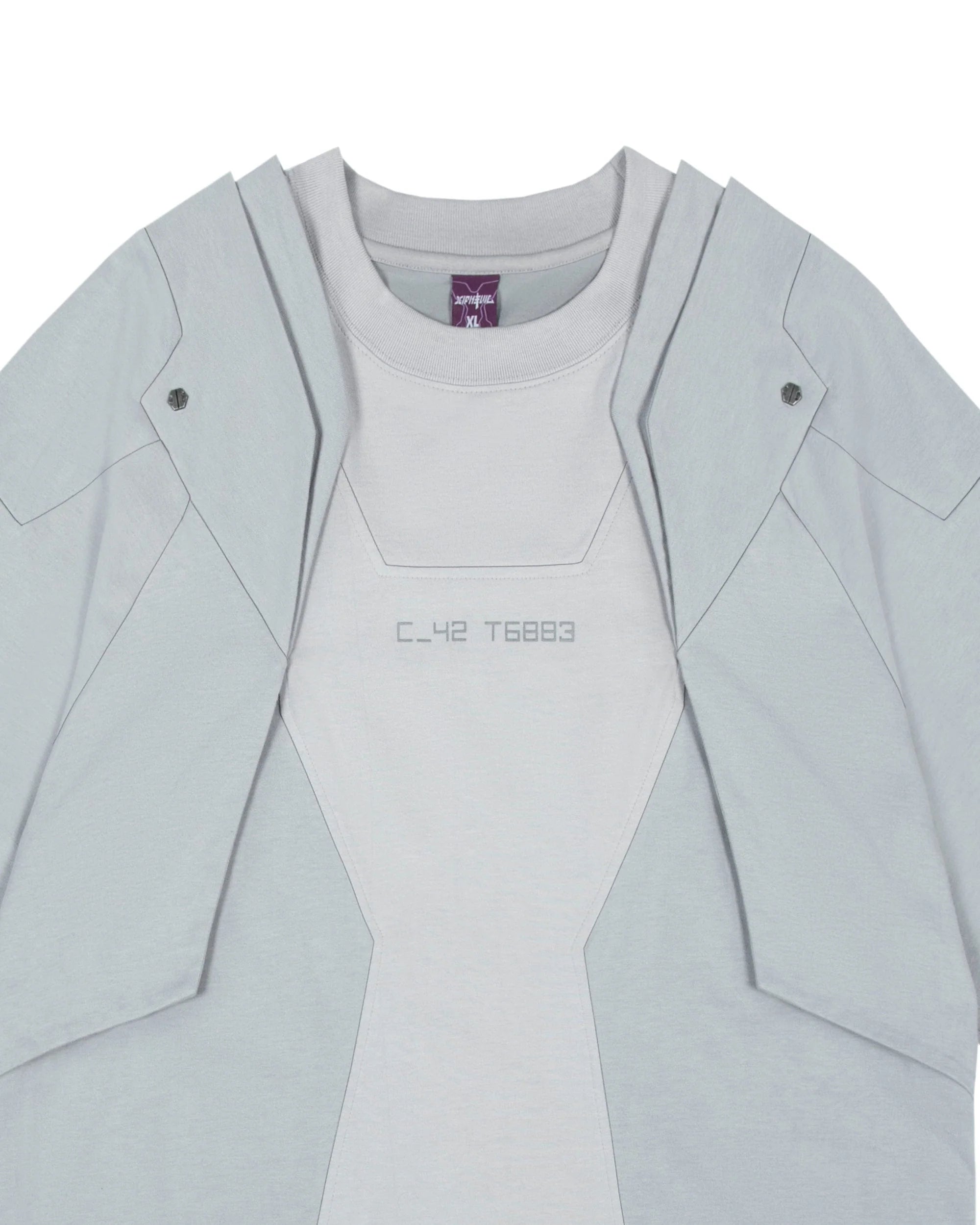 XIPHEVIL Deep Zone Deconstructed Armor Rivet T-Shirt Light Grey