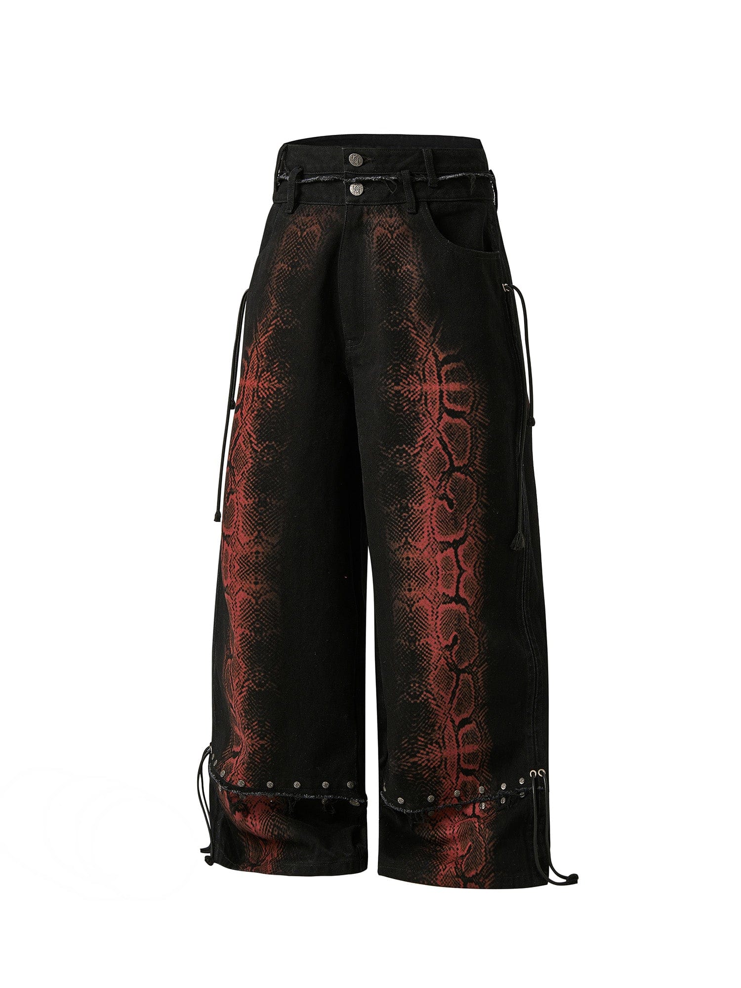 FLYERRER Washed Contrast Snakeskin Drawcord Wide-Leg Jeans