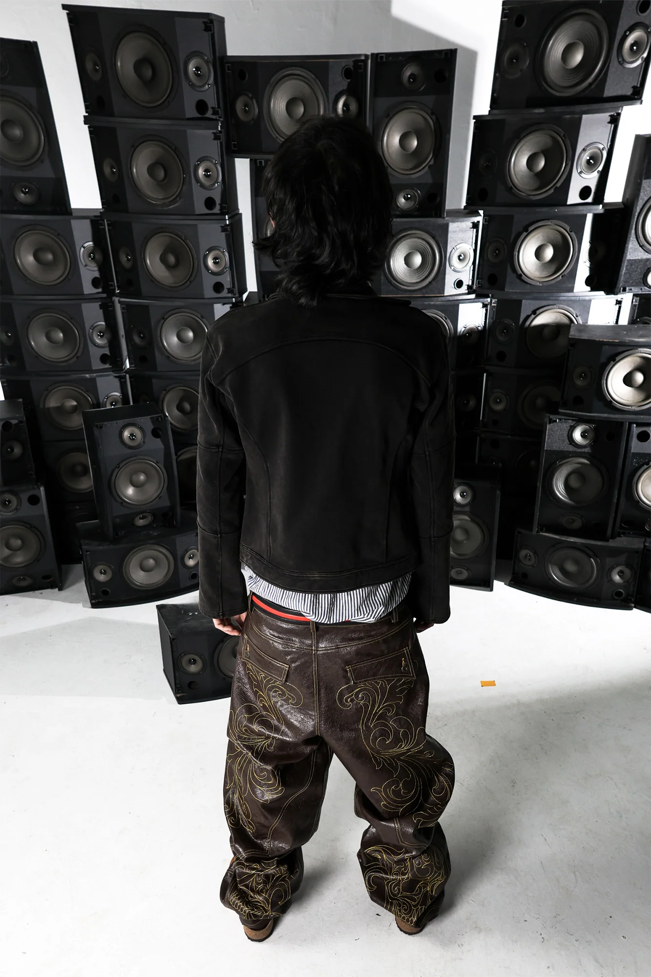 PCCVISION Gothic Skull Stitch PU Pants Brown