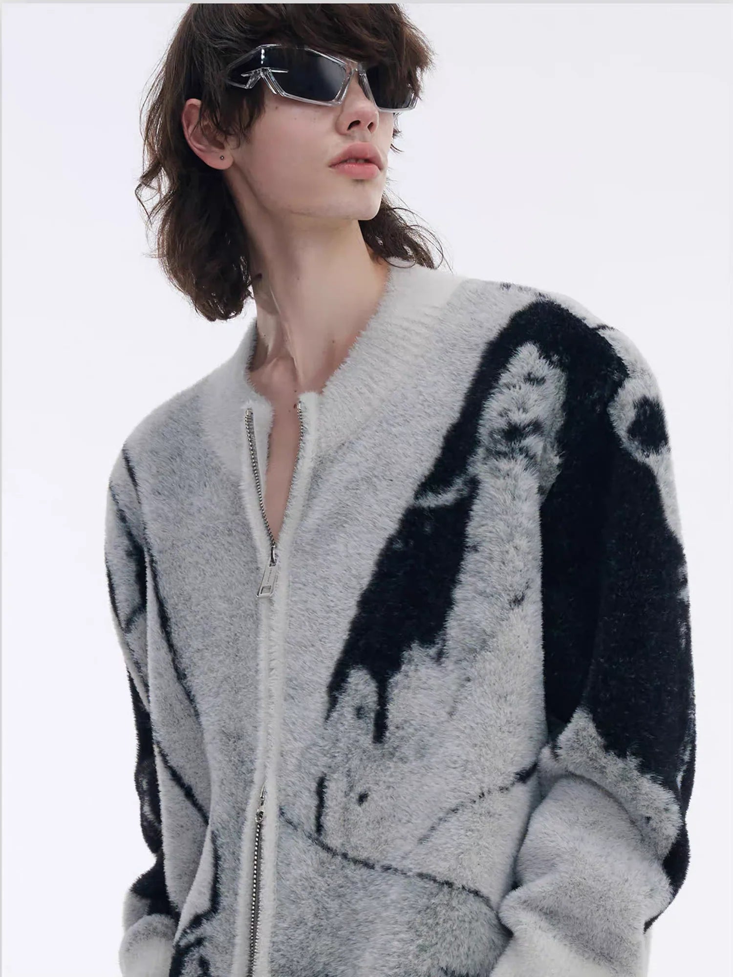 TIWILLTANG Faux-Mink Graphic Knit Jacket