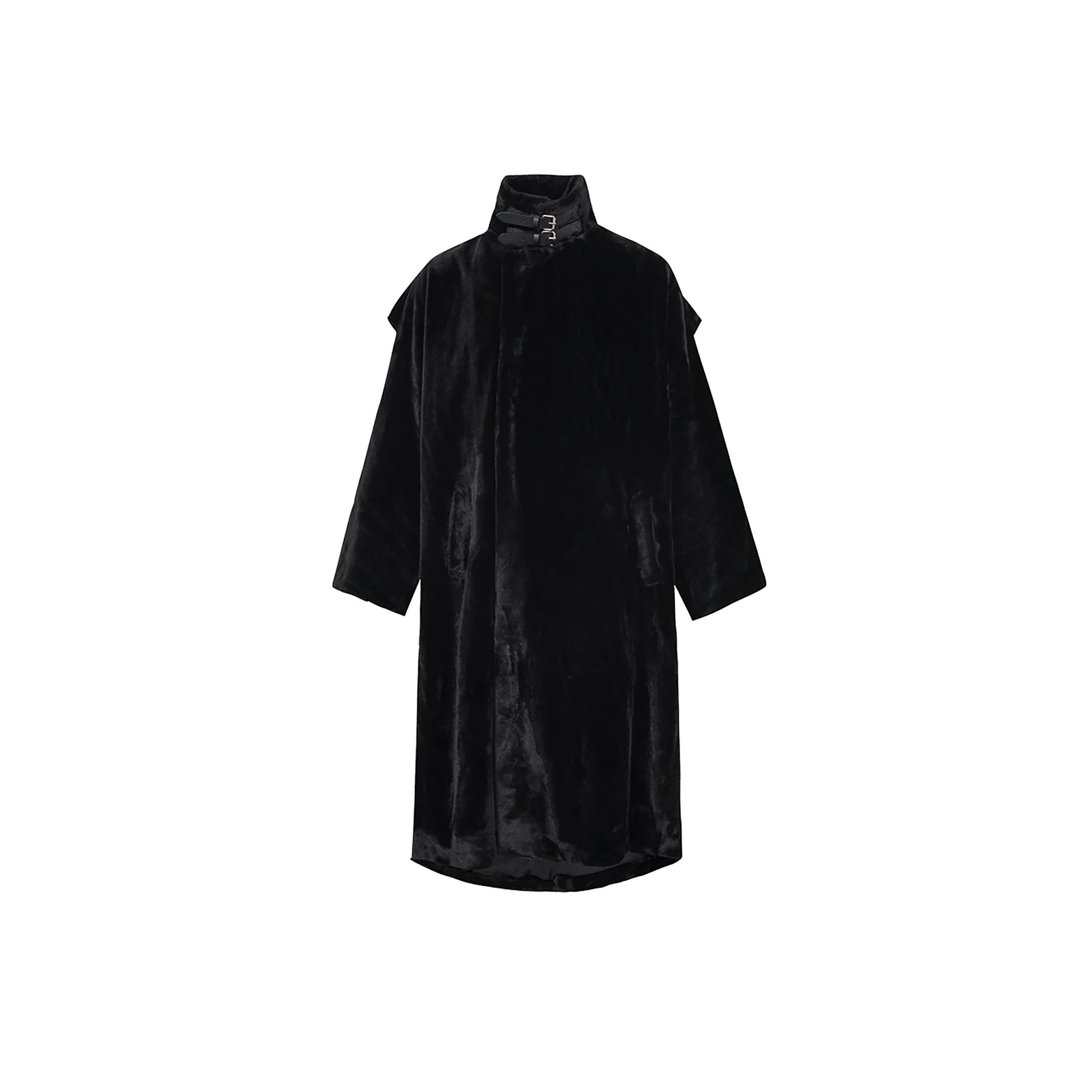 TUIMU Belted High Collar Faux Mink Overcoat