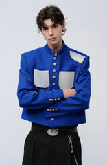 FACEONLAB Stand-Collar Metal-Shoulder Blazer Blue