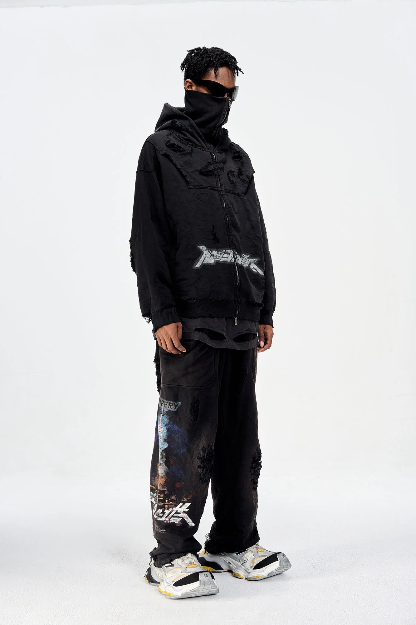 ULIPERY Distressed Glow Face-Cover Hooded Jacket