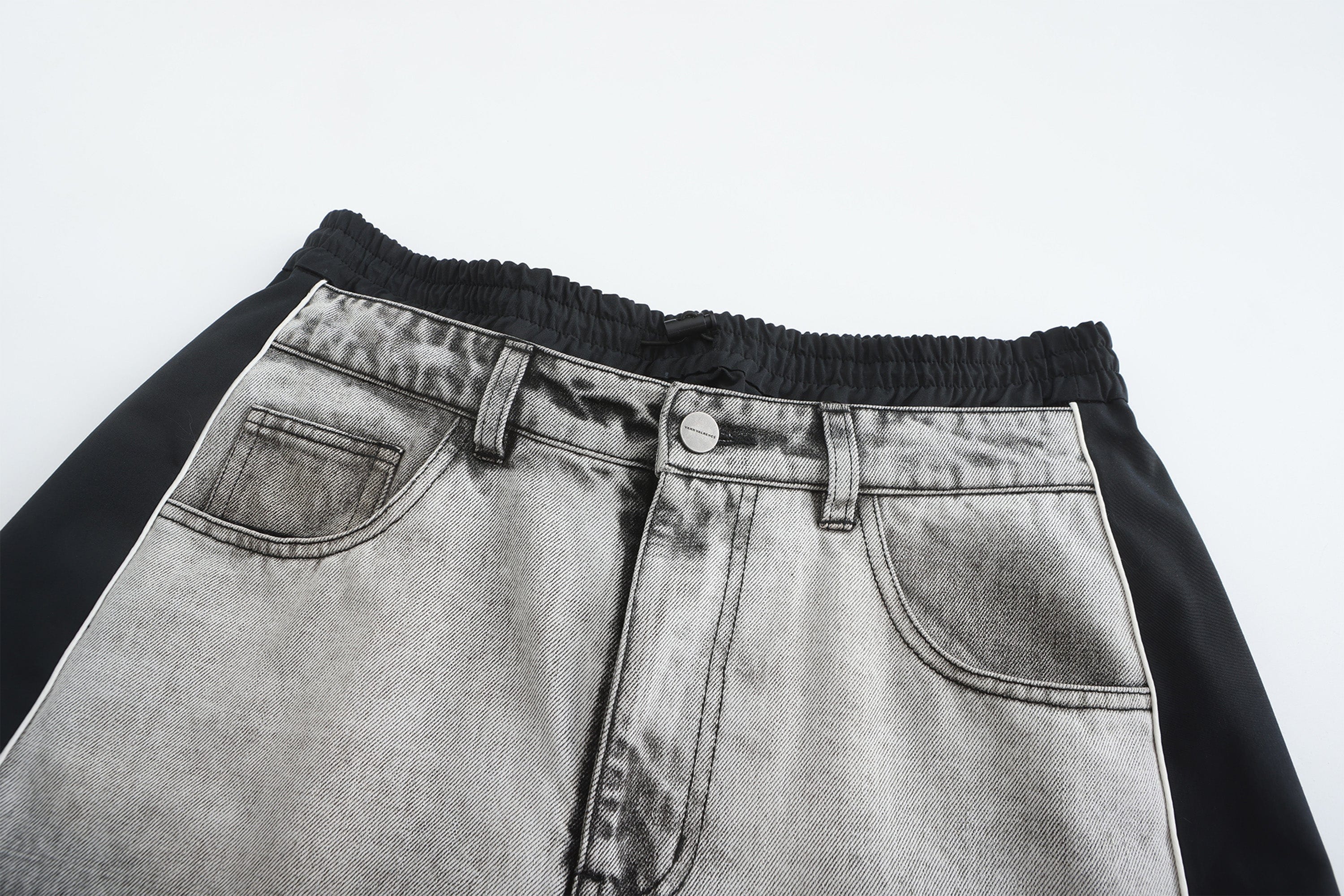 VANN VALRENCE Washed Contrast-Panel Wide-Leg Jeans