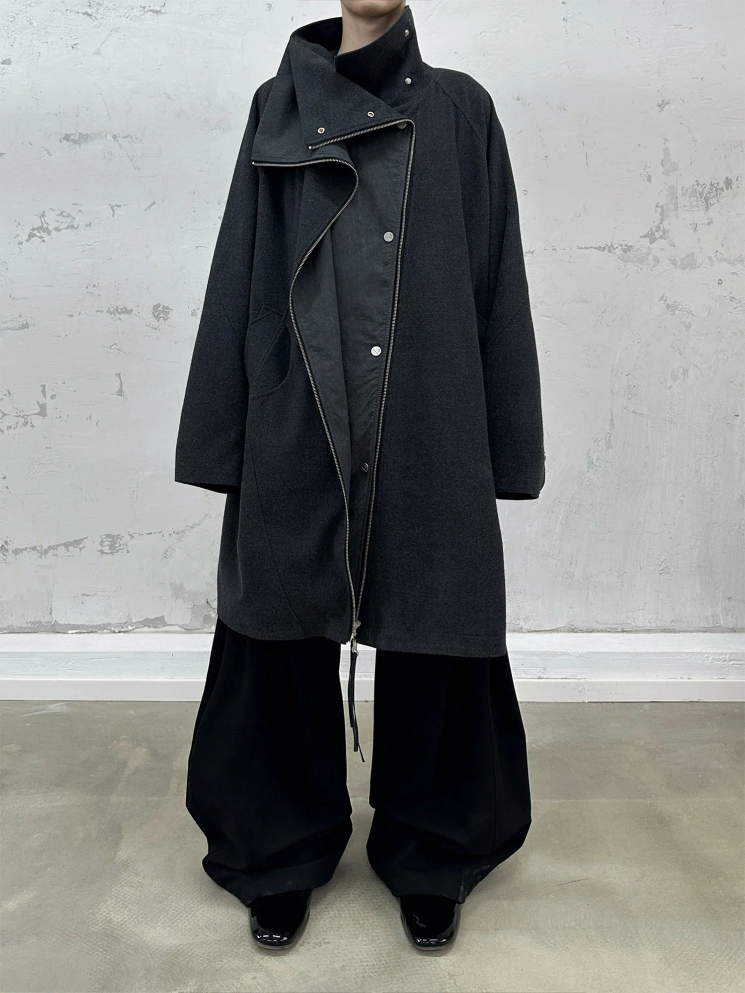 RELABEL Layered Placket Wool Blend Coat