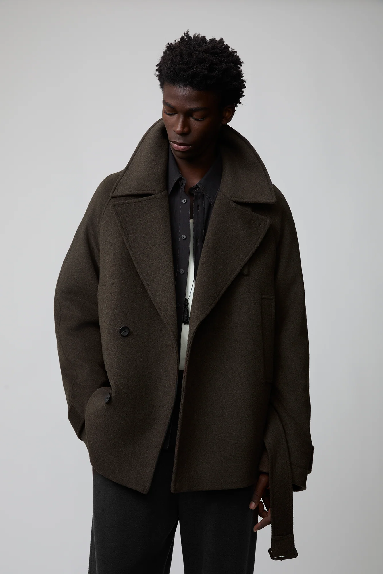 OPICLOTH Double-Breasted Belted Wool-Blend Coat