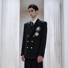 FACEONLAB Badge-Patch Double-Breasted Blazer