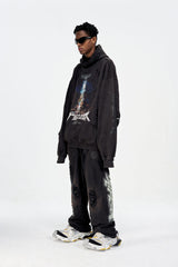 ULIPERY Distressed Glow Crinkled Hoodie