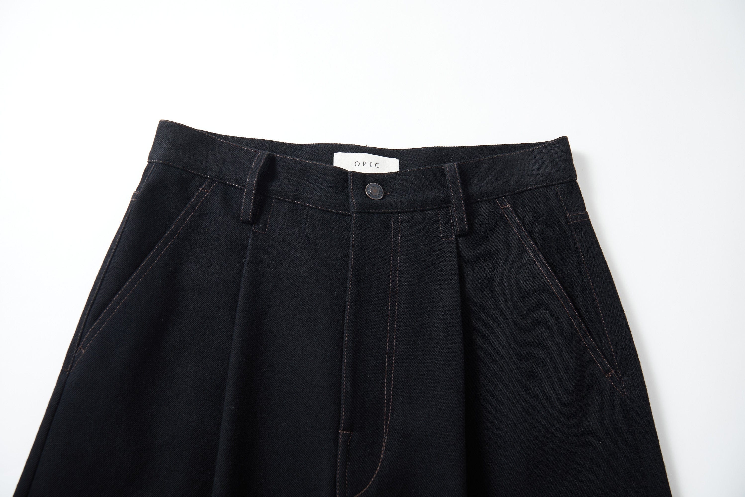OPICLOTH Washed Contrast Stitch Wide-Leg Jeans