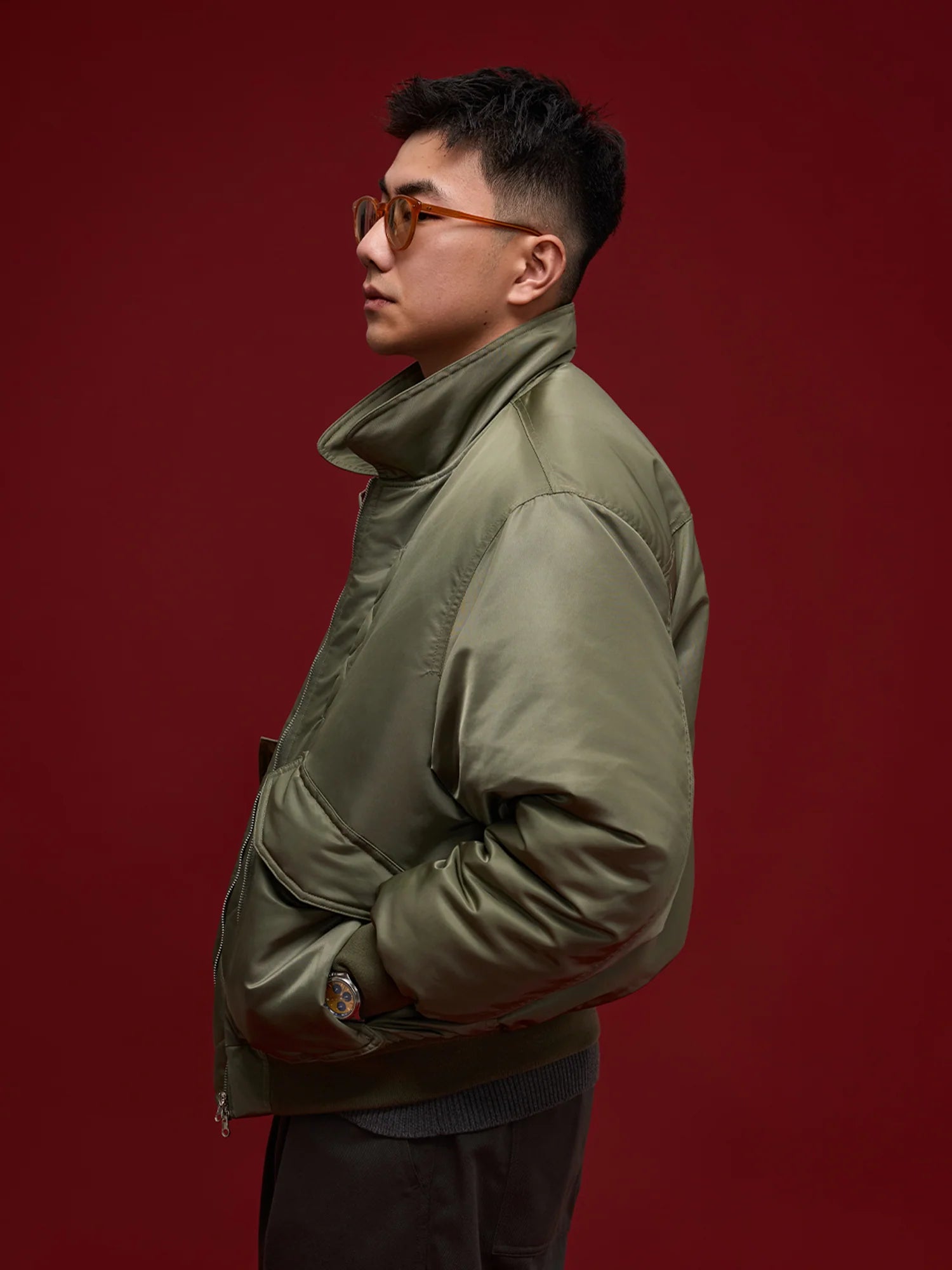 BANANA CLUB Glossy Utility Padded Bomber Jacket