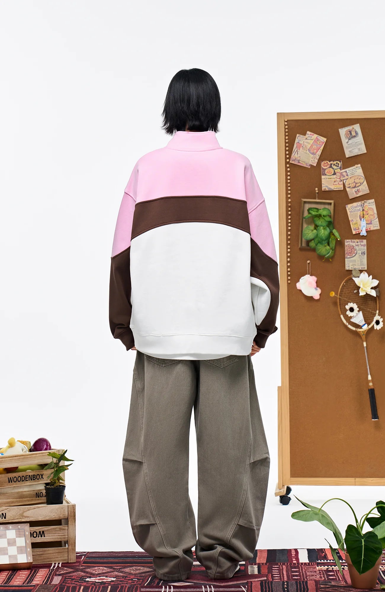 OVERLAPS Washed Drawstring Barrel-Leg Utility Pants