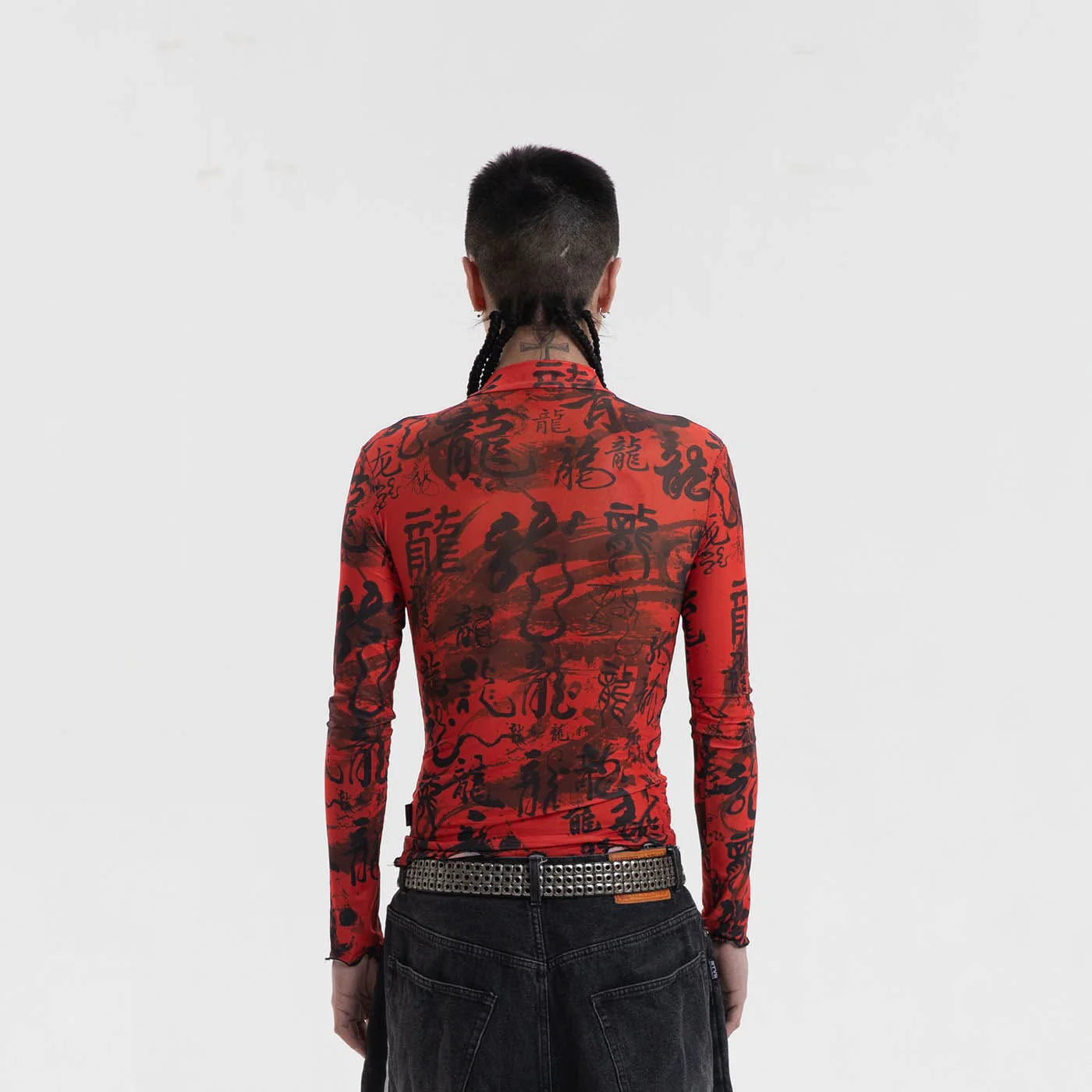 RTVG Calligraphy Full-Print Turtleneck Slim L/S Tee
