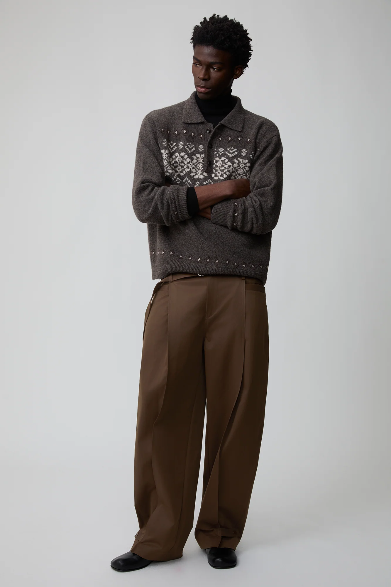 OPICLOTH Fair Isle Knit Polo Sweater