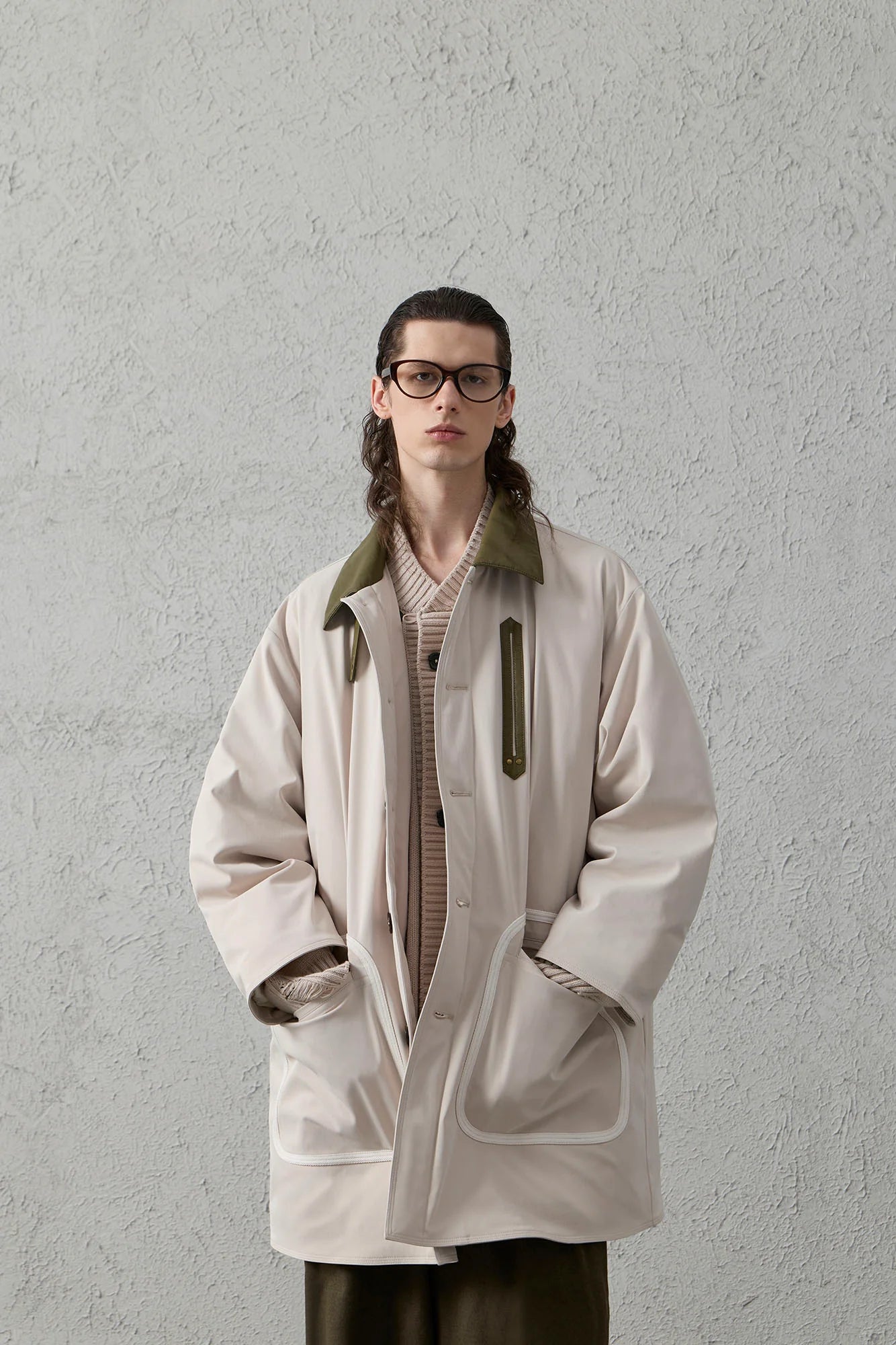 ORGANIC EMOTION Contrast PU Midi Down Coat