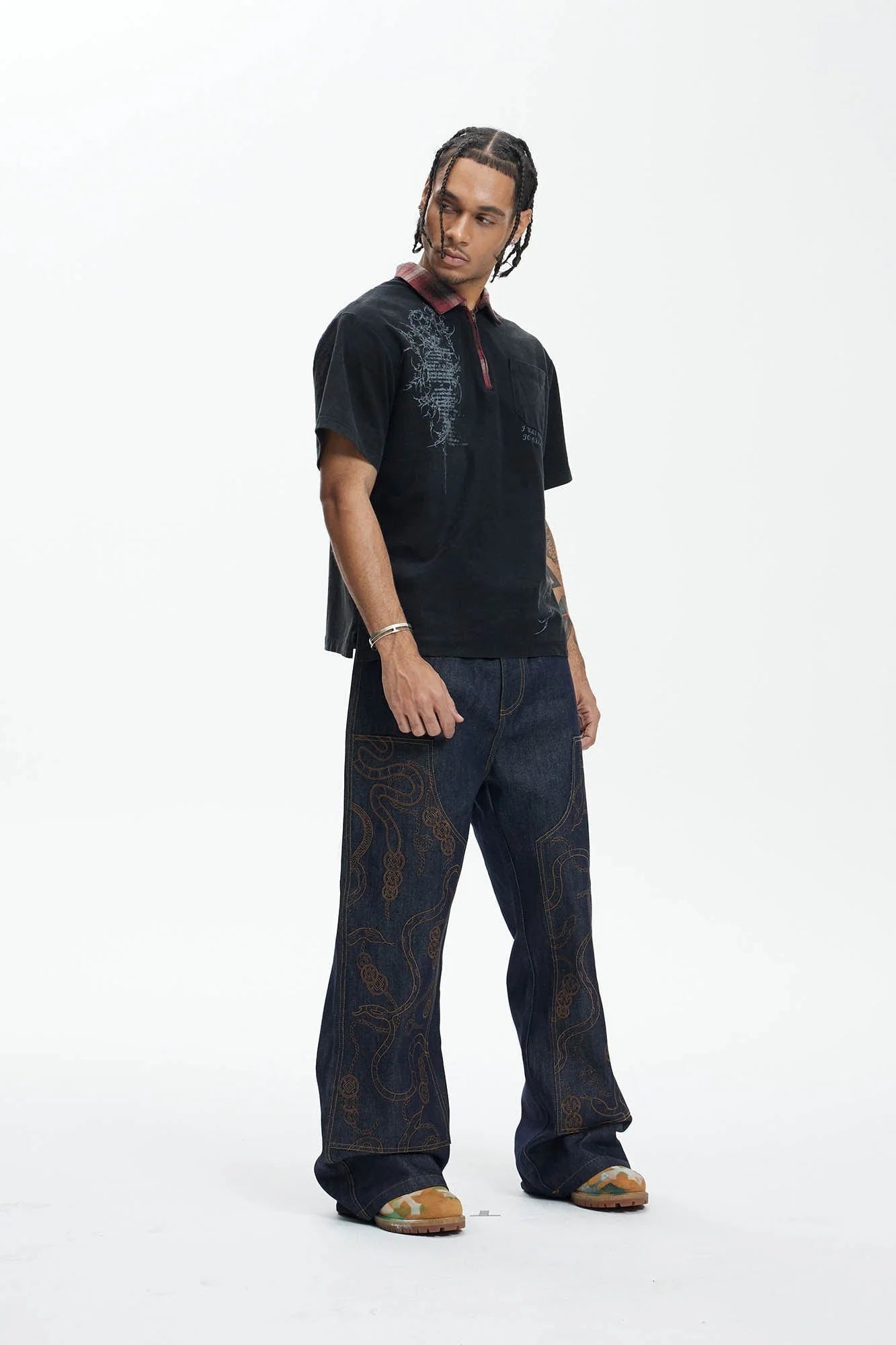 DND4DES Embroidered Snake Double Knee Jeans