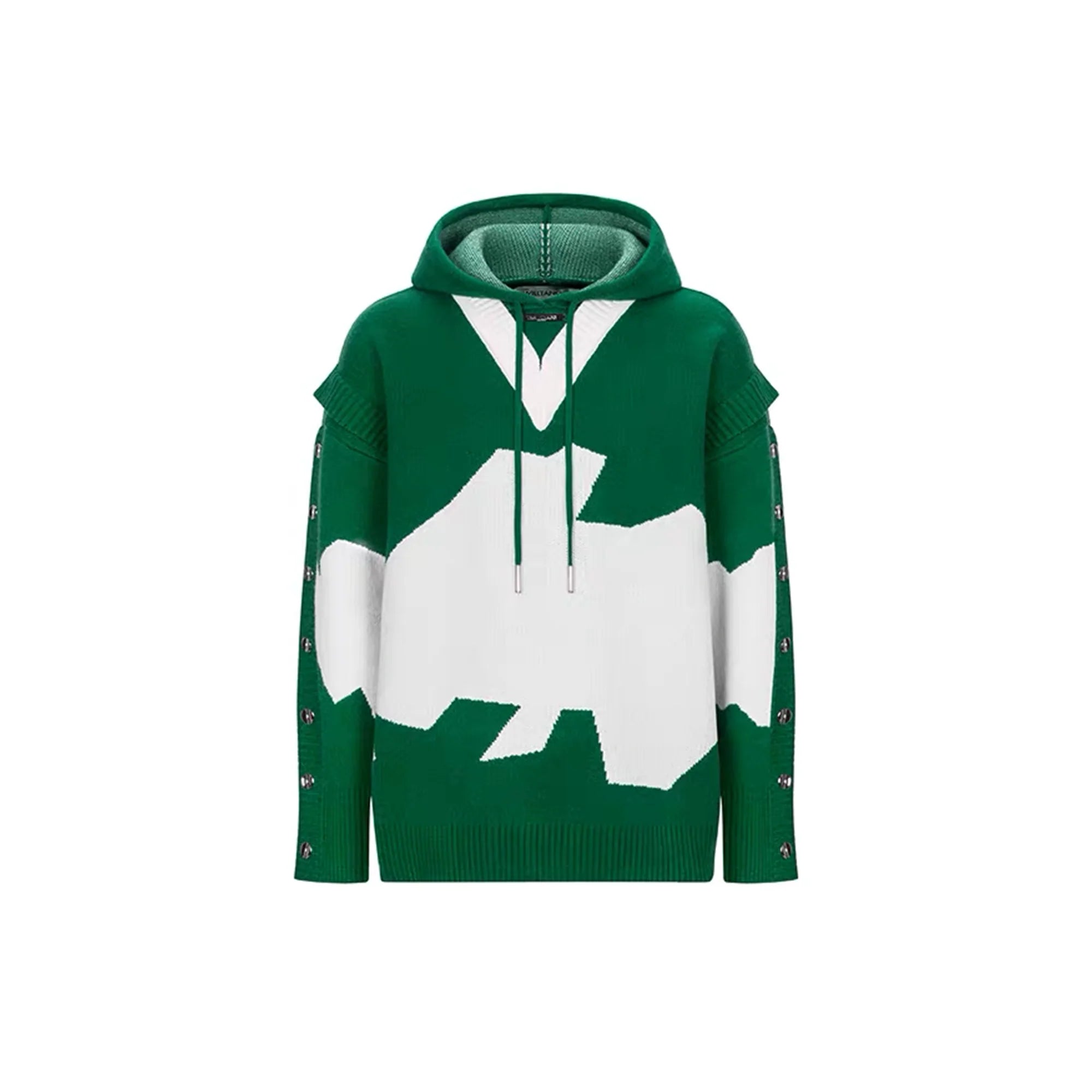 TIWILLTANG Contrast Layered Snap-Sleeves Knit Hoodie