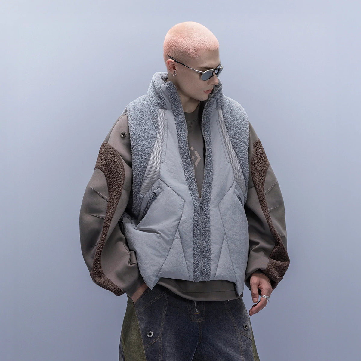 XIPHEVIL High-Neck Fleece-Panel Vest Dark Gray
