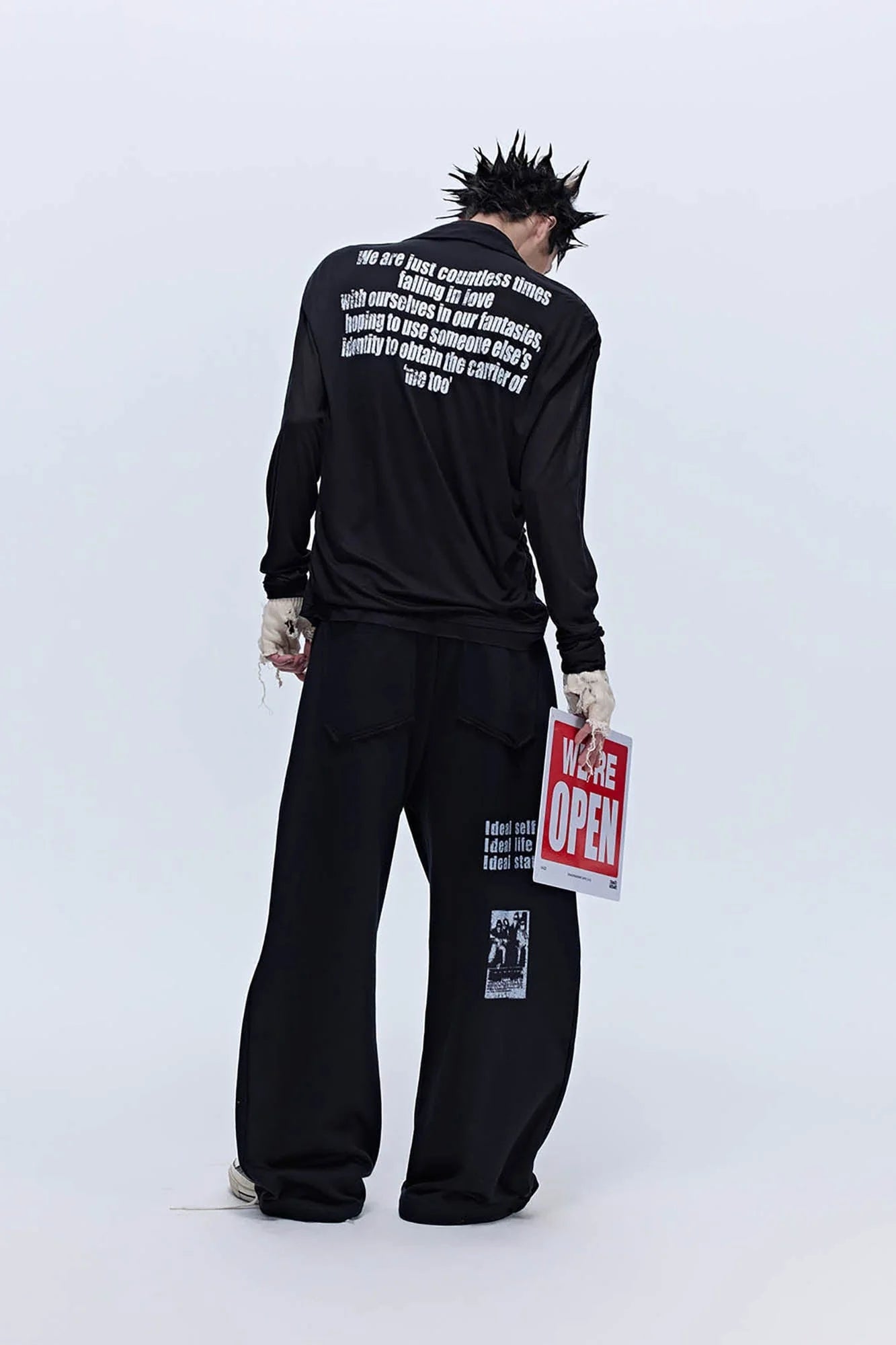 SAVAGEGROWTHWORLD Layered-Collar Slogan Polo Long-Sleeve T-Shirt