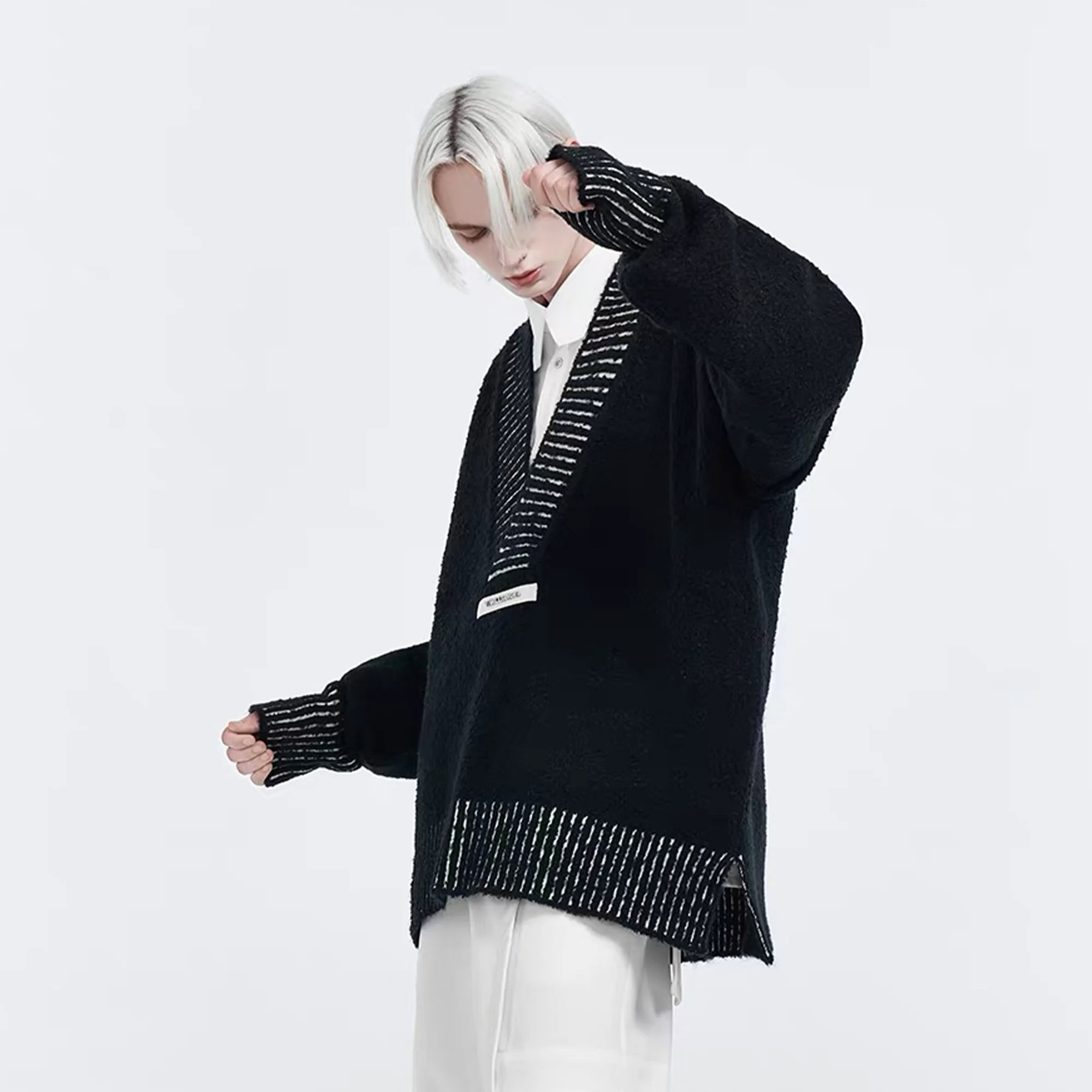 TIWILLTANG Retro Oversized V-Neck Sweater