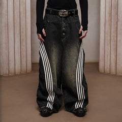 DND4DES Washed Ruched Striped Baggy Jeans