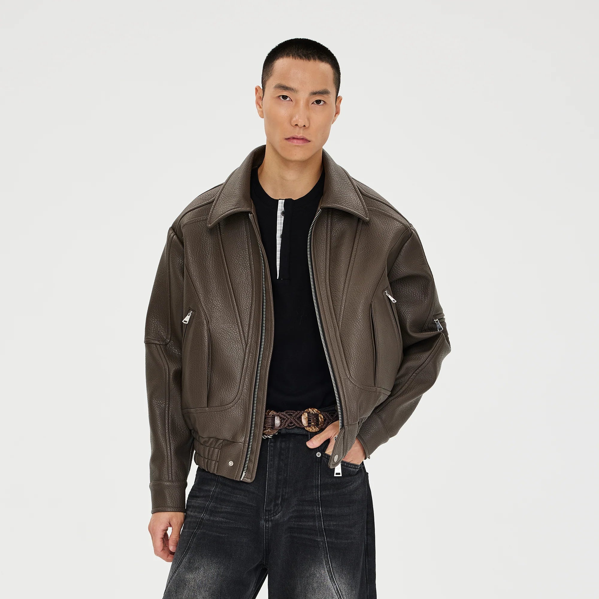 CATSSTAC Paneled Grain PU Utility Jacket