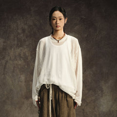 GONGHE REPUB Lightweight Wave-Knitted Openwork Long-Sleeve Tee