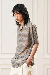 EPIC POETRY Geometric Ripple Knitted Half Shirt Sandstone