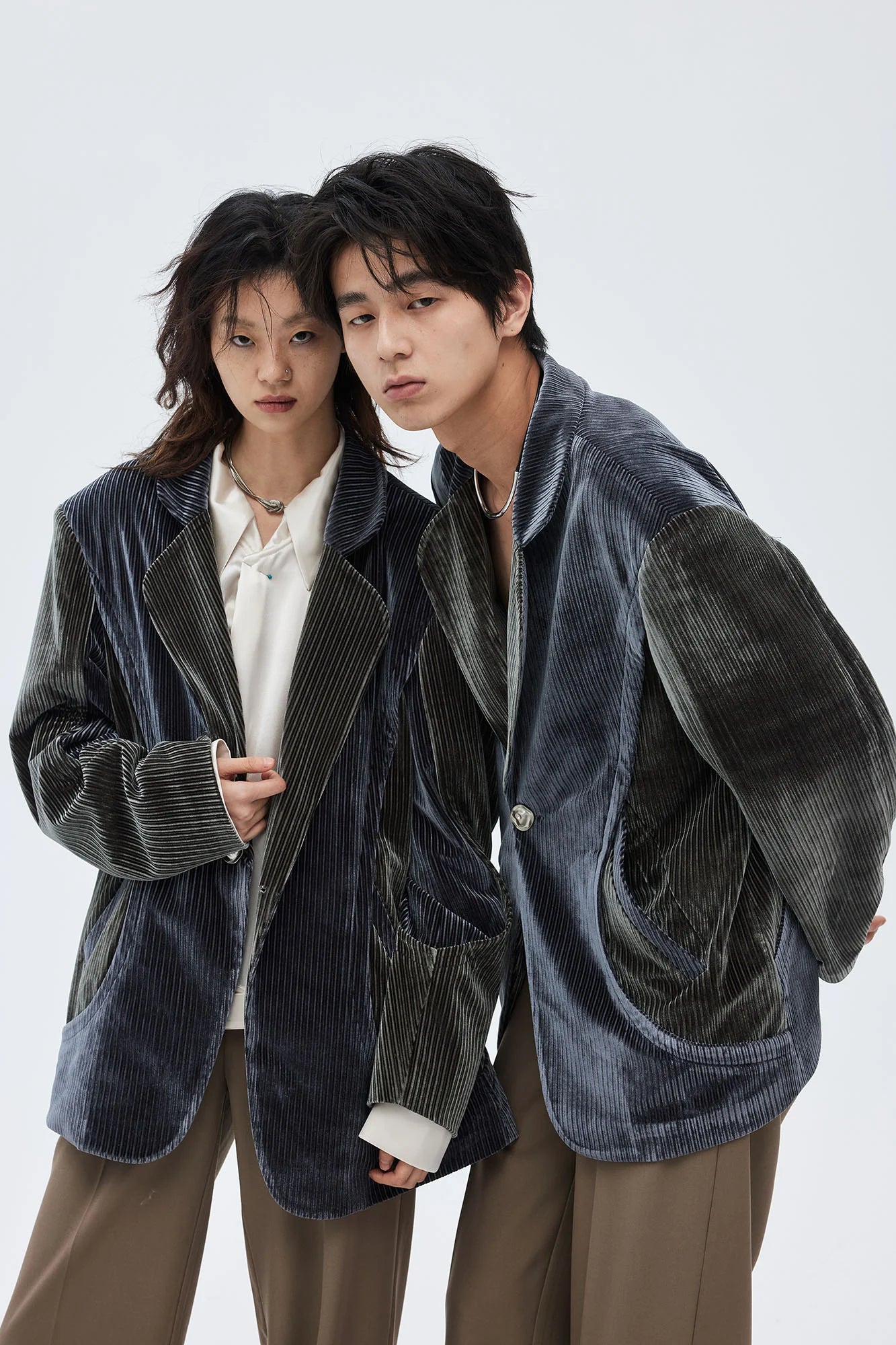 TUIMU Corduroy Contrast Panel Blazer