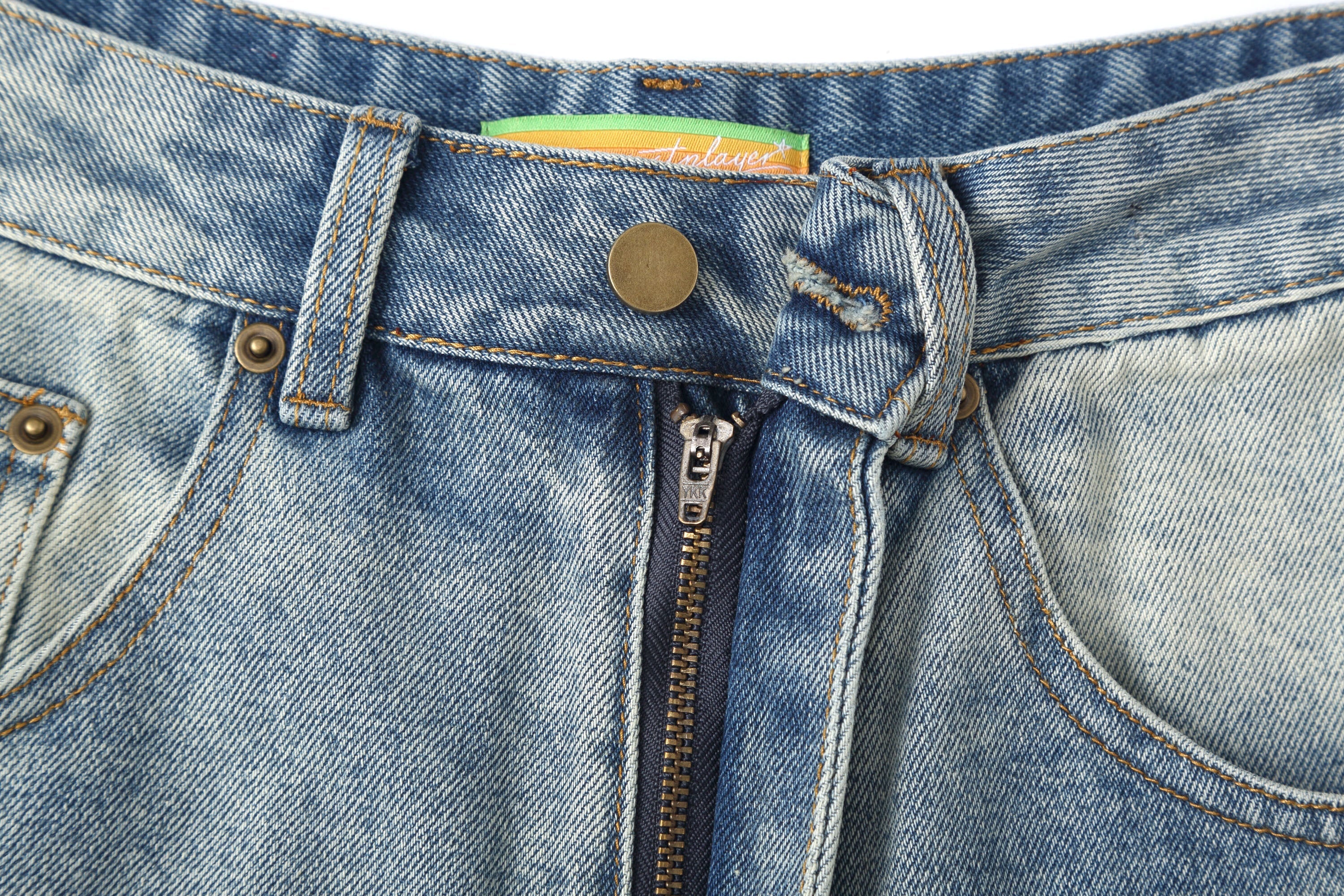 CLP Whiskering Washed Oversized Curved-Leg Jeans