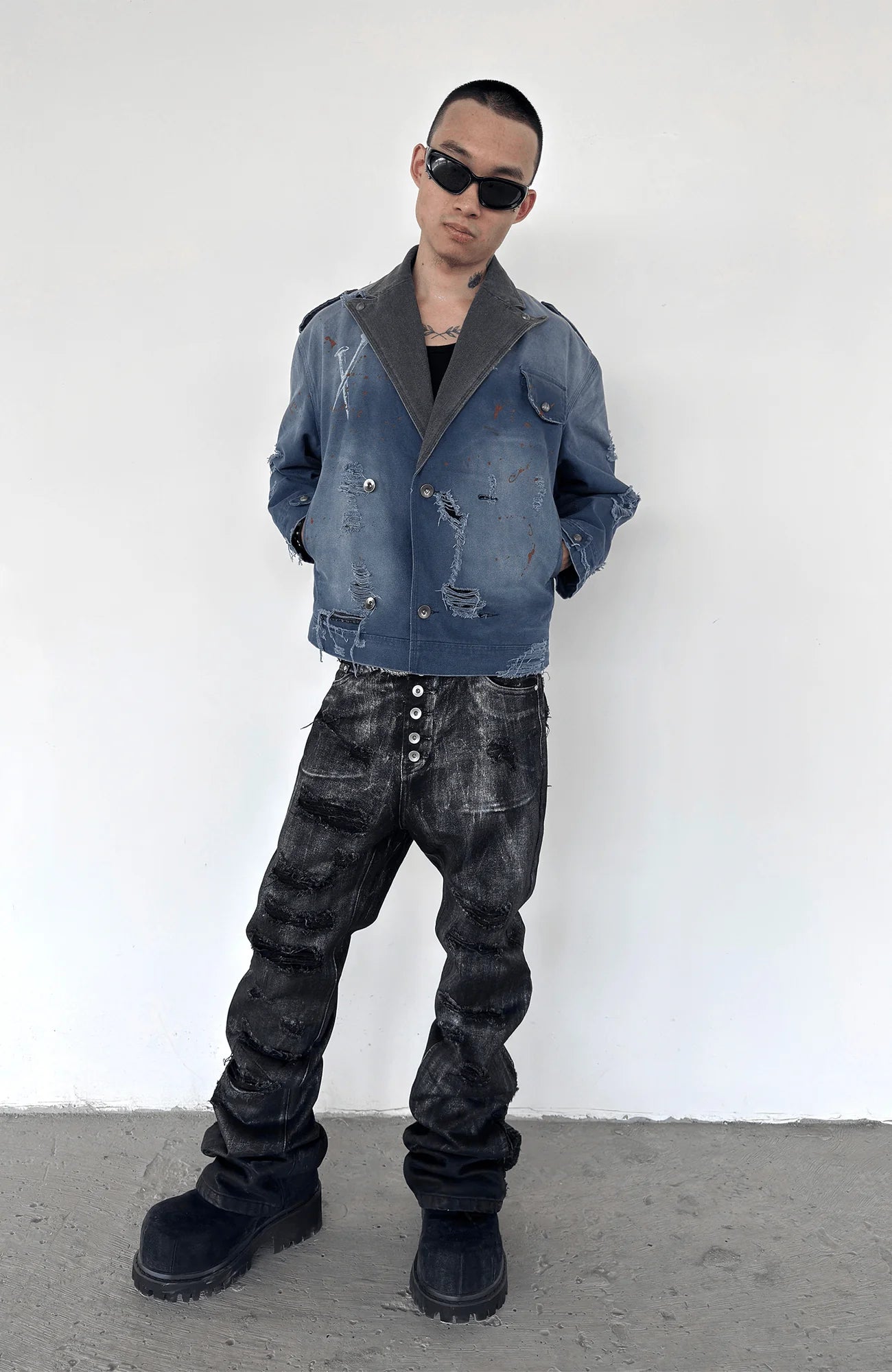 TECNINEGROUP Distressed Grunge Denim Jacket