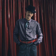 TRECLUB Glossy Embroidered-Placket Drapey Shirt