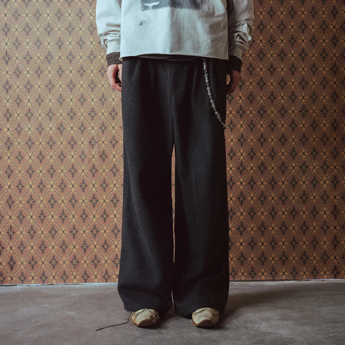 RICHILL Panel Pleated Wide-Leg Trousers