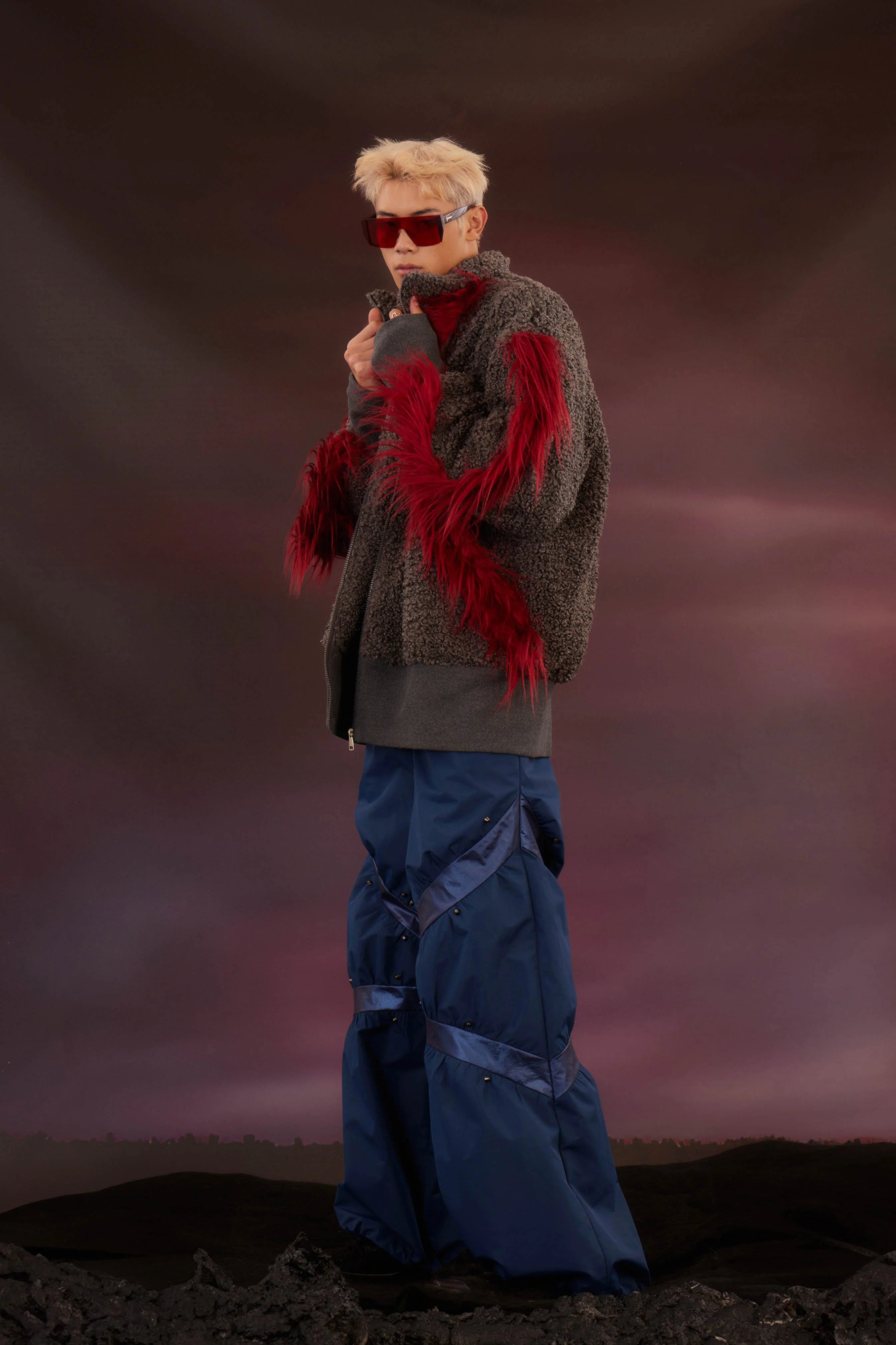 KADAKADA Faux Fur Spliced Oversized Fleece Jacket