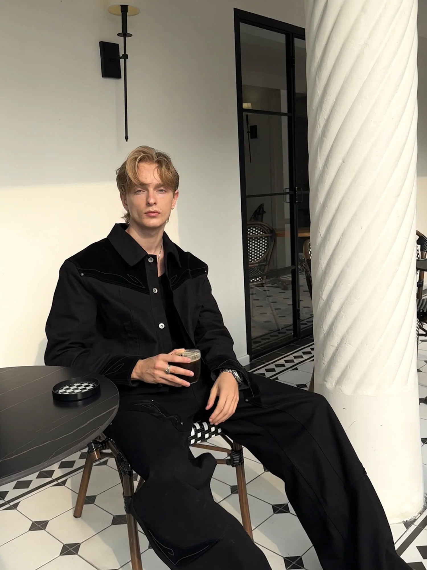 ESAIAS Totem Embroidered Velvet Panel Short Jacket