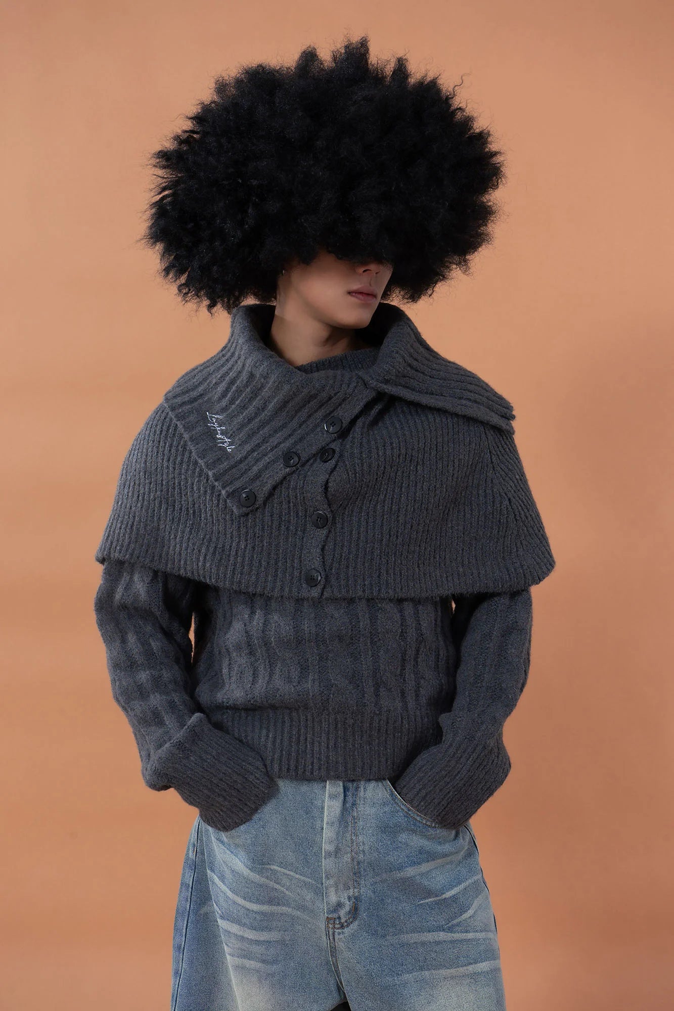 CLP Detachable Capelet Collar Layered Sweater