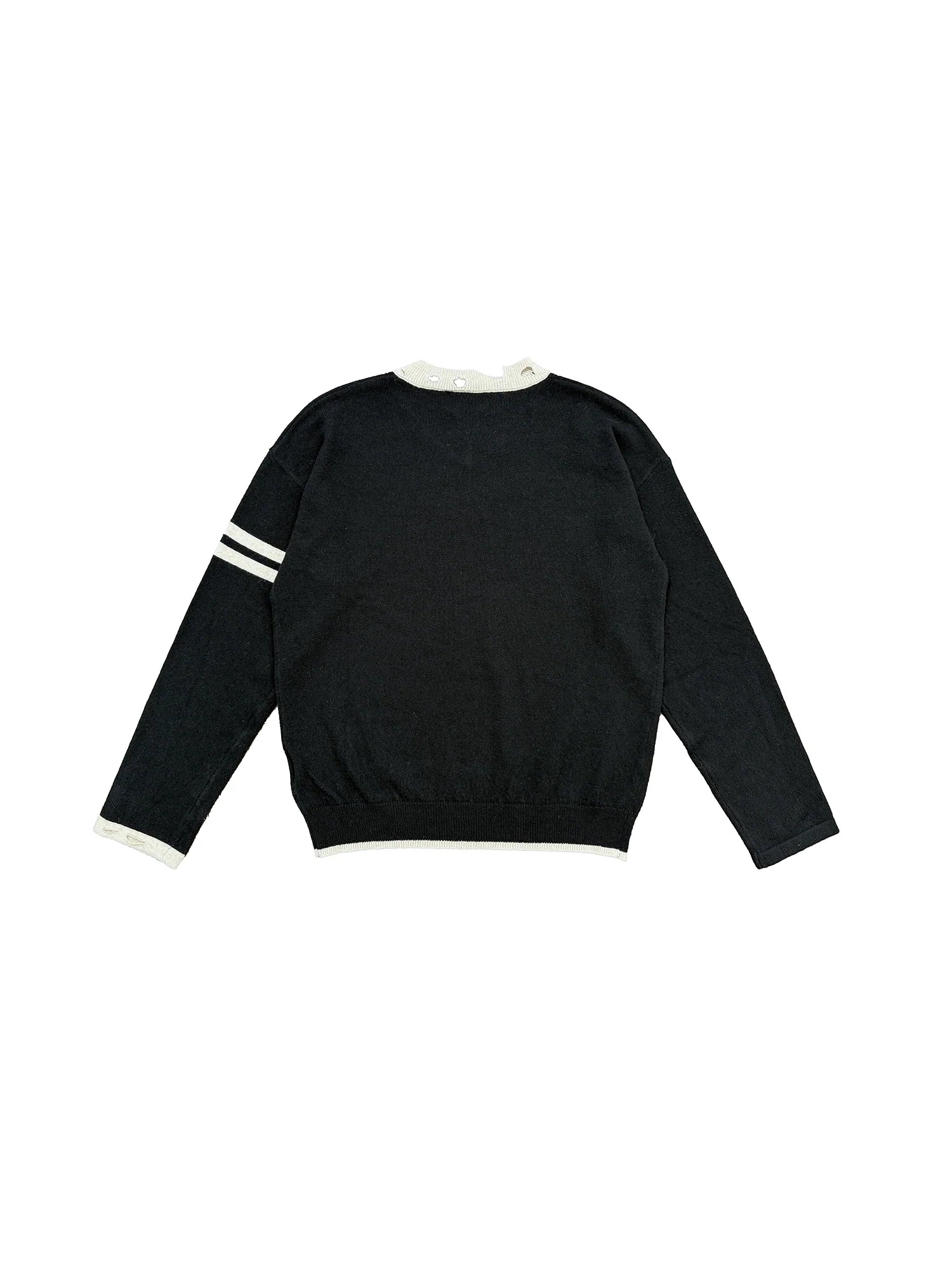RICHILL Distressed V-Neck Coin-Button Wool Sweater