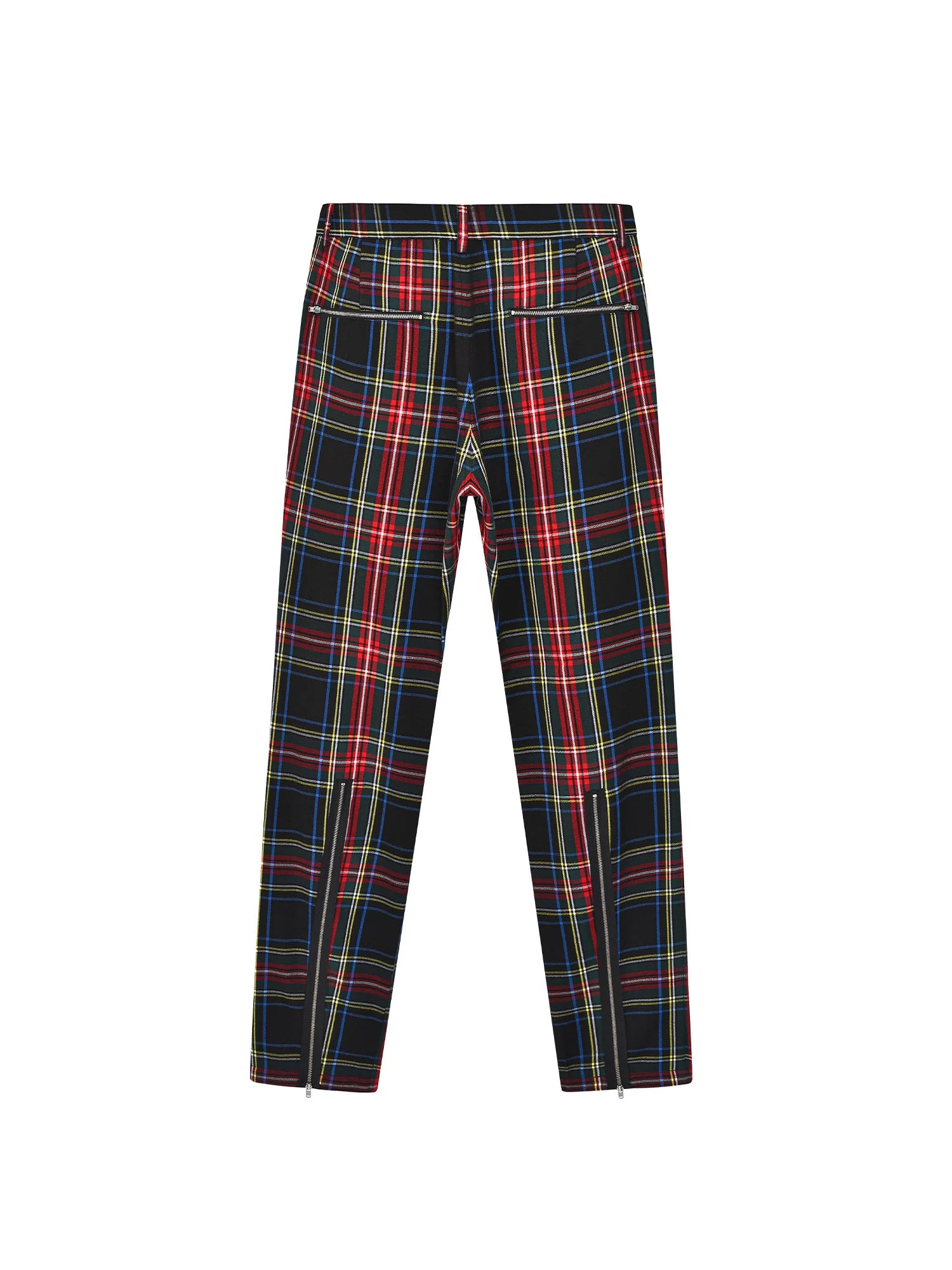 VENTUREK Distressed Zippered-Hem Slogan Slim Plaid Pants