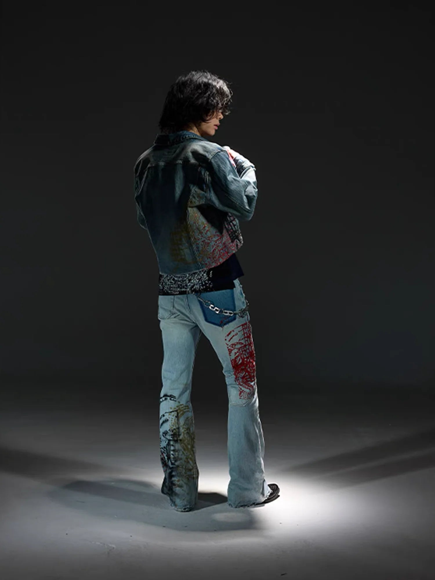 NOTHINGNESS WORLD Distressed Stamp-Print Flare Jeans