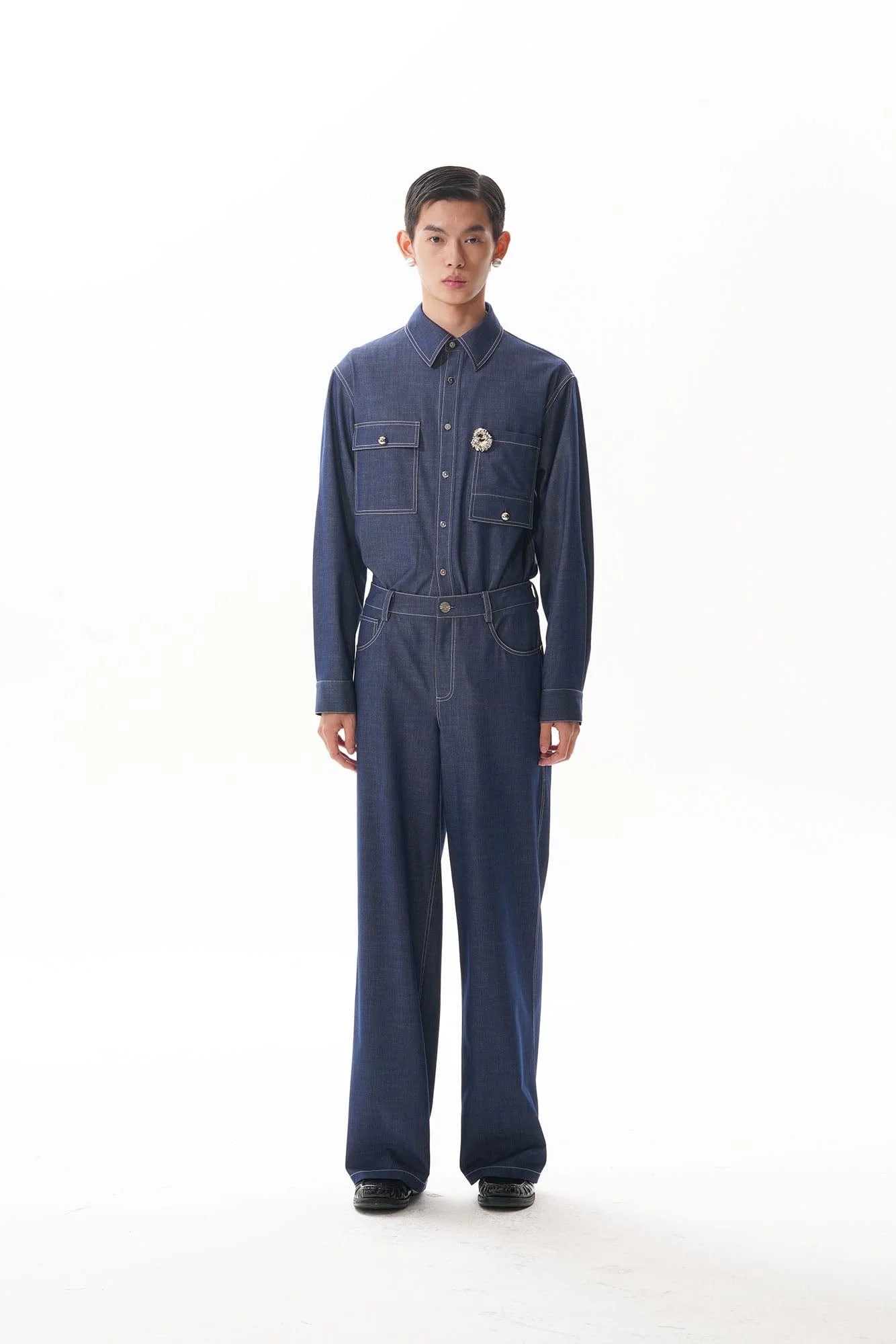 ORAL UTOPIA Classical Contrast-Stitched Utility Denim Shirt