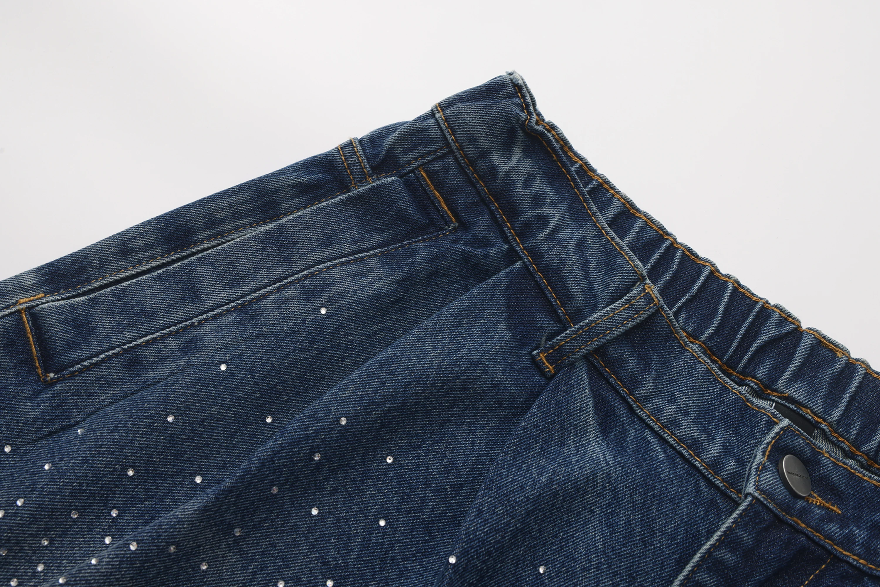 VANN VALRENCE Washed Diamond Curved Wide-Leg Jeans