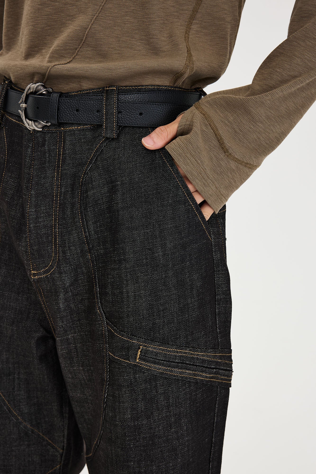 CATSSTAC Retro Curved Seam Panel Raw Jeans