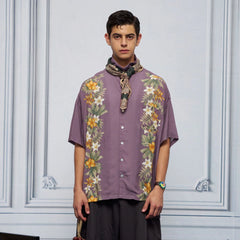 UNLIMITED MOTE Tropical Floral Cuban Hawaii Half Shirt