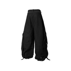 RELABEL Multi-Pocket Detachable Scarf Distressed Cargo Black