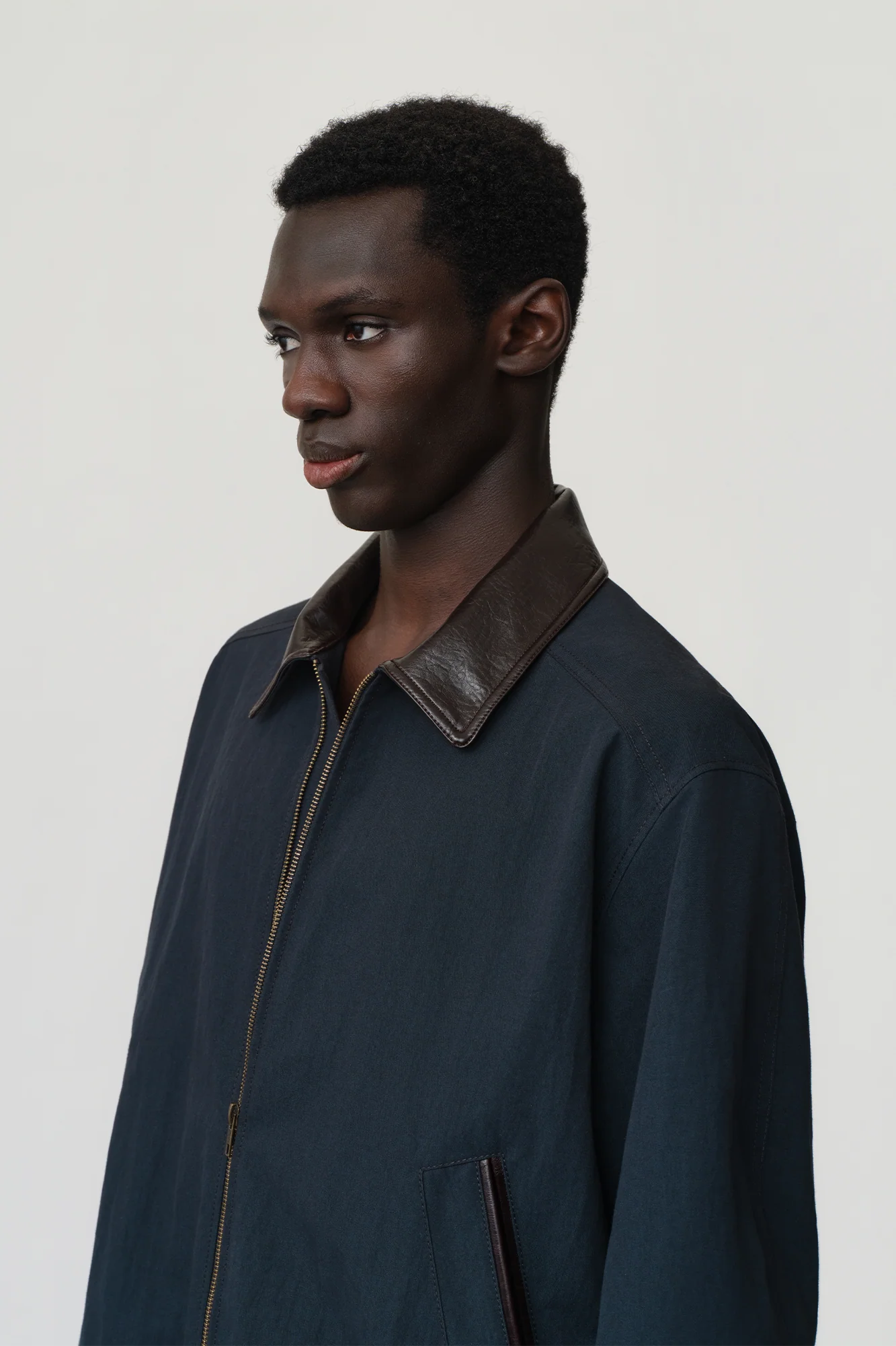 OPICLOTH Retro Contrast Leather Collar Jacket