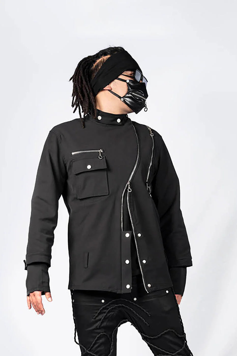 INSIDE OUT Asymmetrical Curved Zippered Jacket