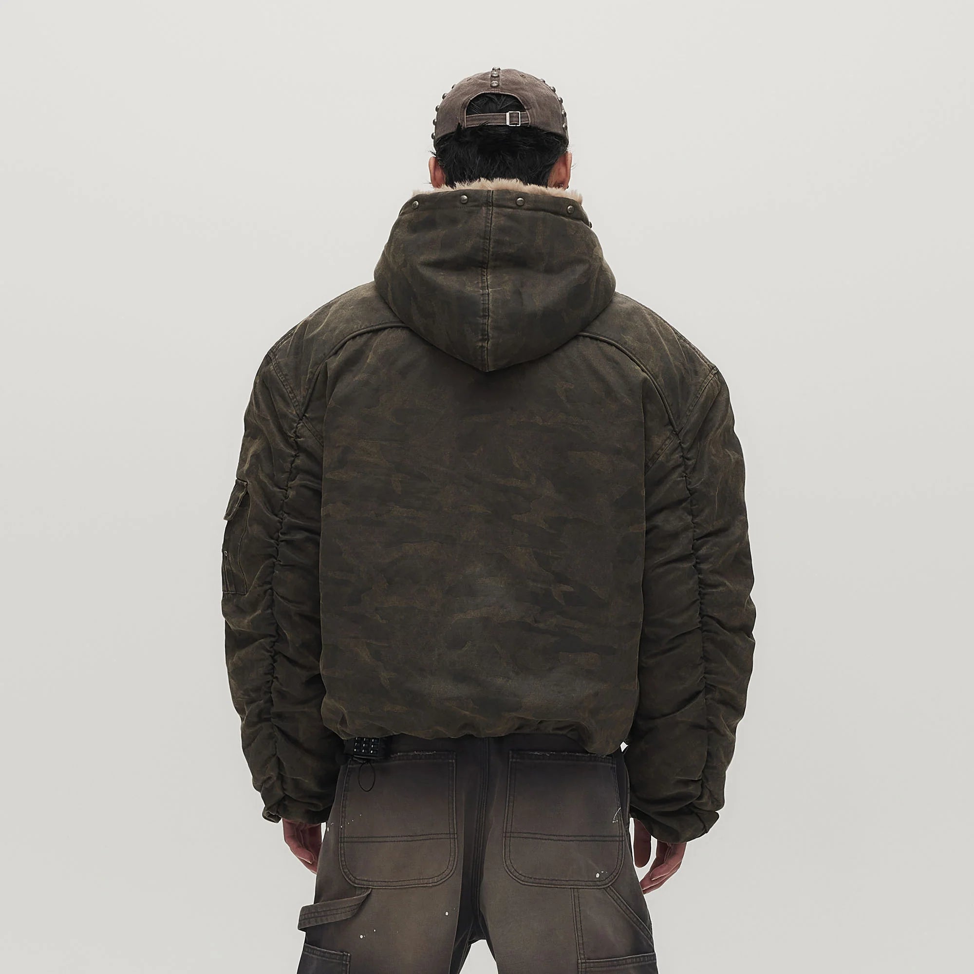 SAVAGEGROWTHWORLD Camo Faux Fur Lining Bomber Jacket