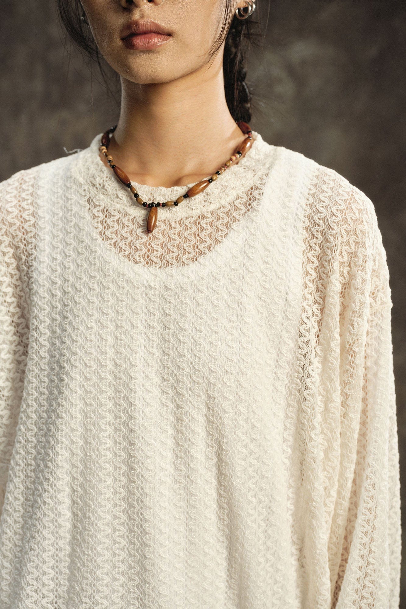 GONGHE REPUB Lightweight Wave-Knitted Openwork Long-Sleeve Tee
