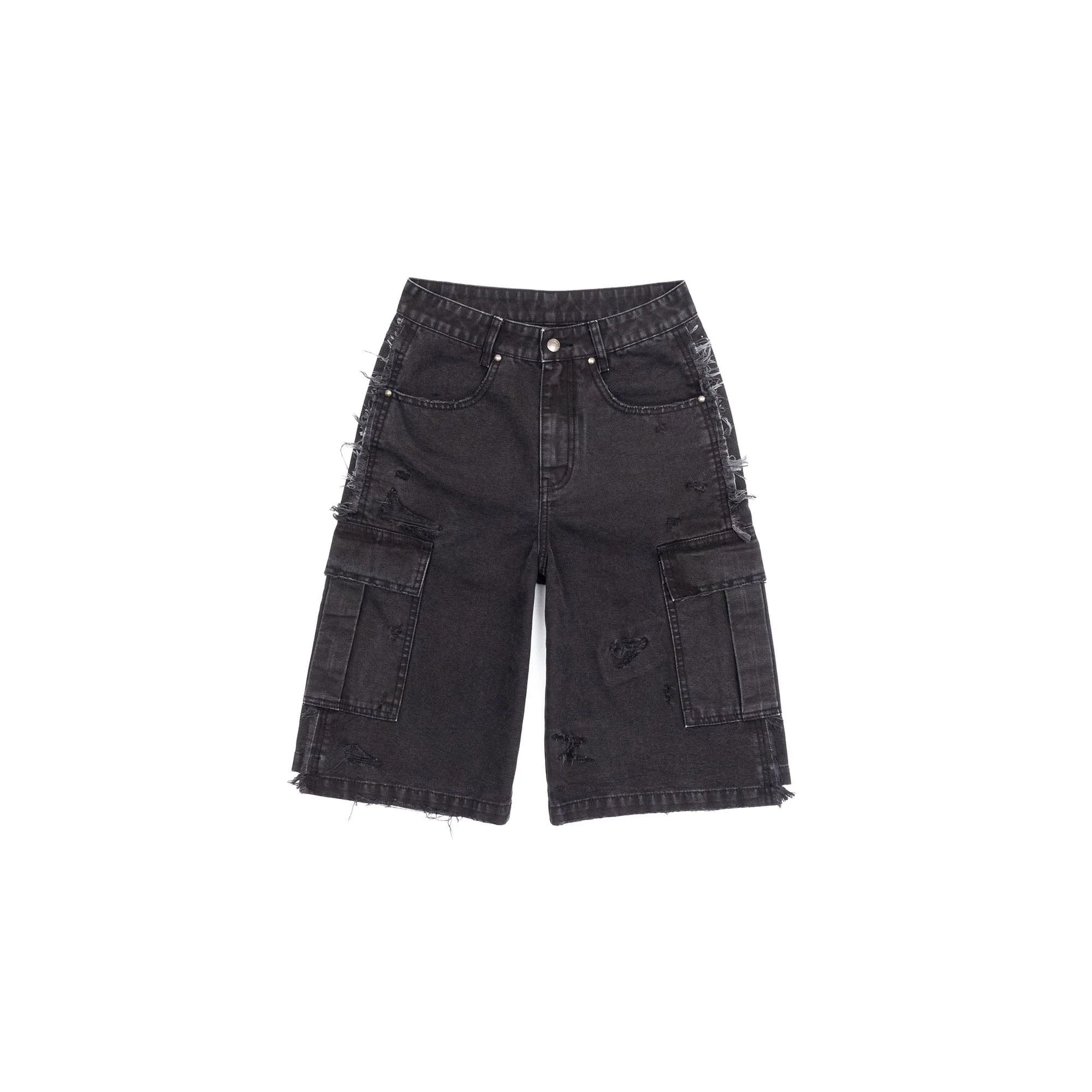 IN EXISTENCE Distressed Multi-Pocket Straight-Leg Cargo Shorts